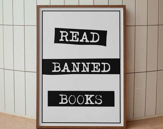 Read Banned Books Black Bars on White Minimalist Statement Poster
