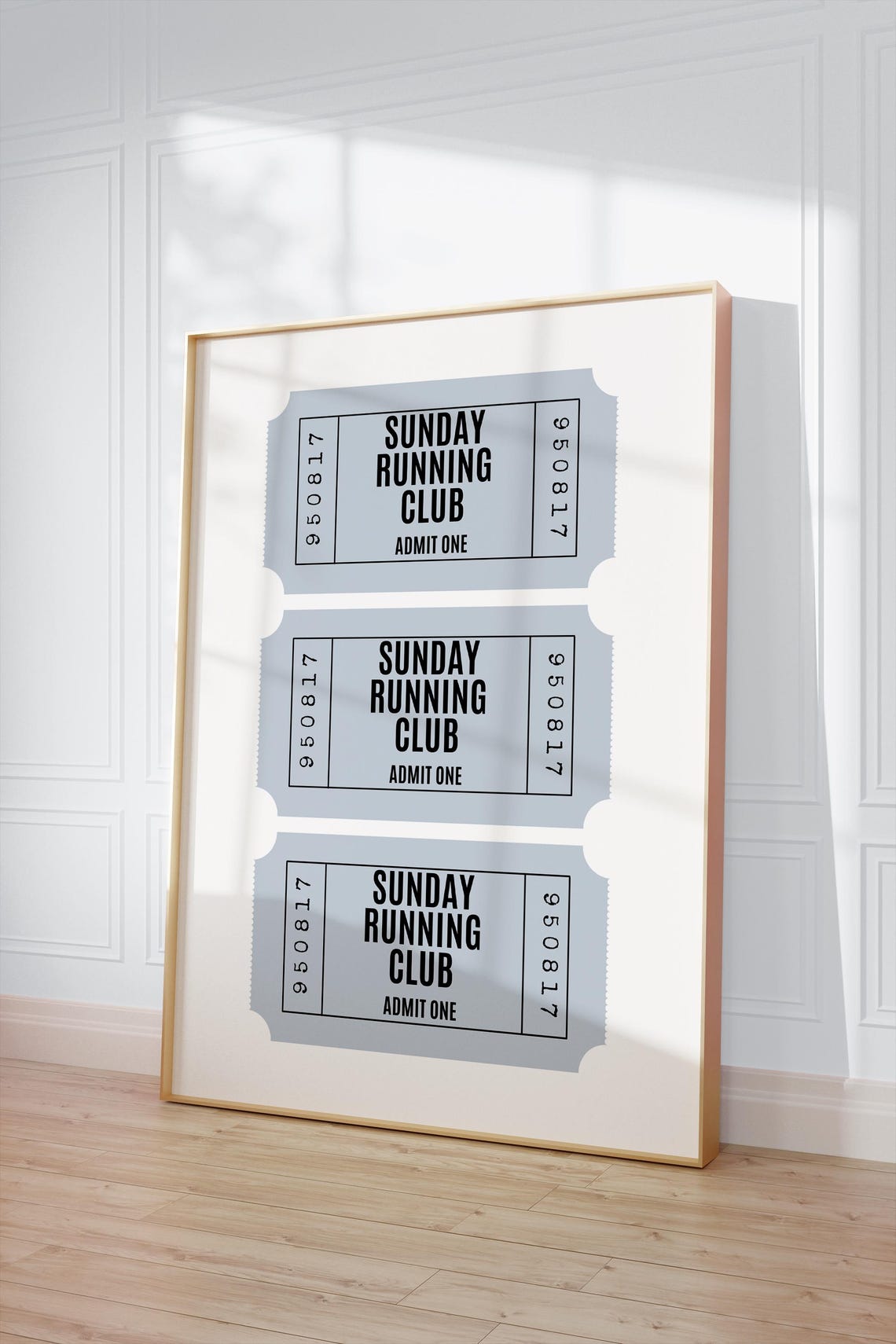 Sunday Running Club Ticket Poster Admit One Gray Minimal Runner Decor