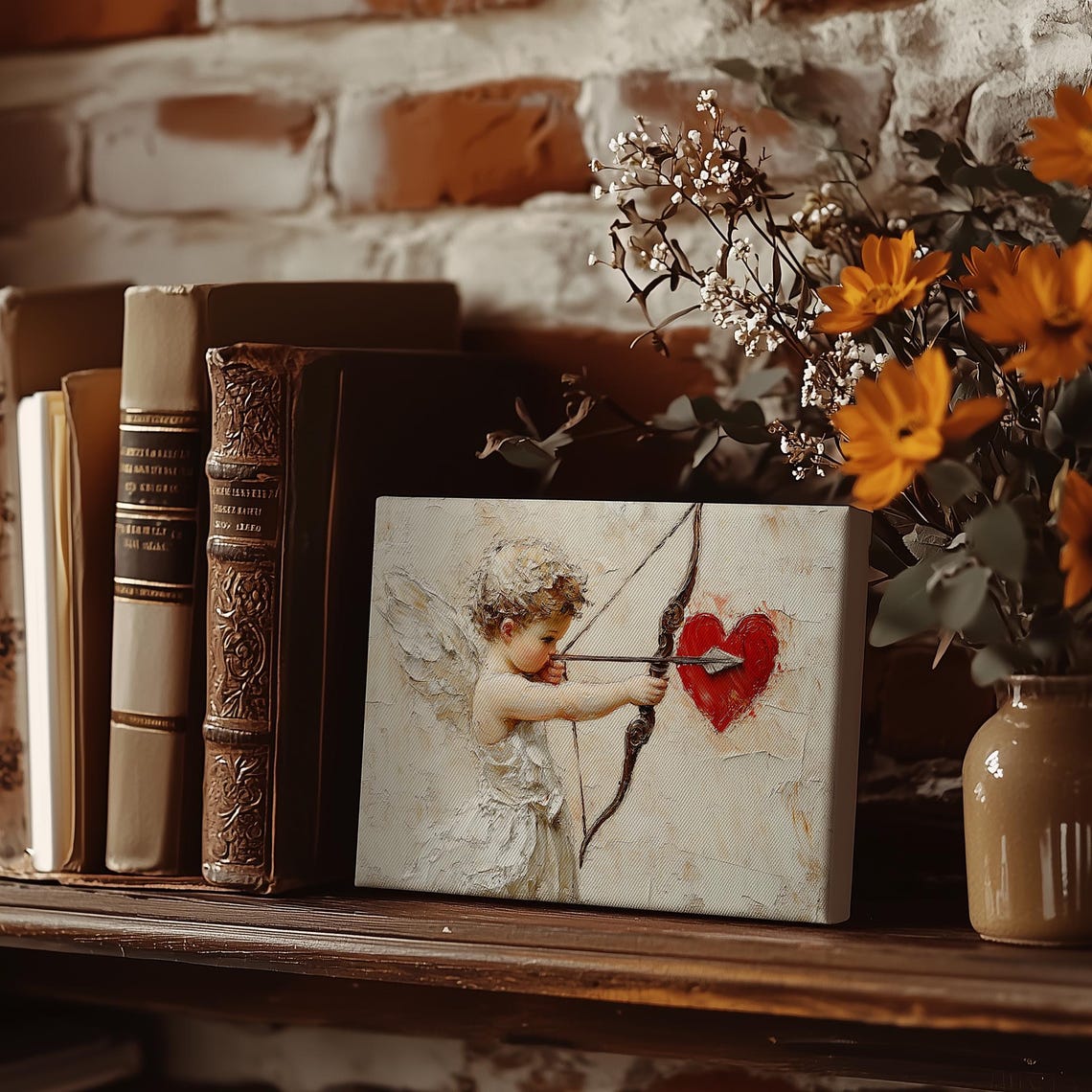 Cupid Aiming Arrow at Red Heart Romantic Vintage Love Poster - Image 3