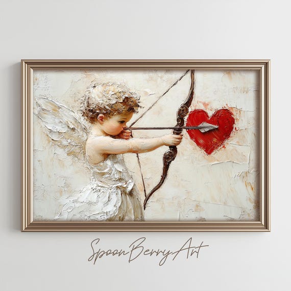 Cupid Painting Vintage Cupid Bow Wall Print Baby Cupid Print Wall Decor Valentines Day Wall Art Moody Oil Painting Art