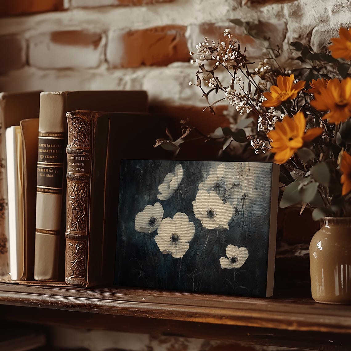 White Poppy Painting Vintage Flowers Wall Print Flower Print Wall Decor Floral Wall Art Dark Moody Oil Painting Art - Image 4