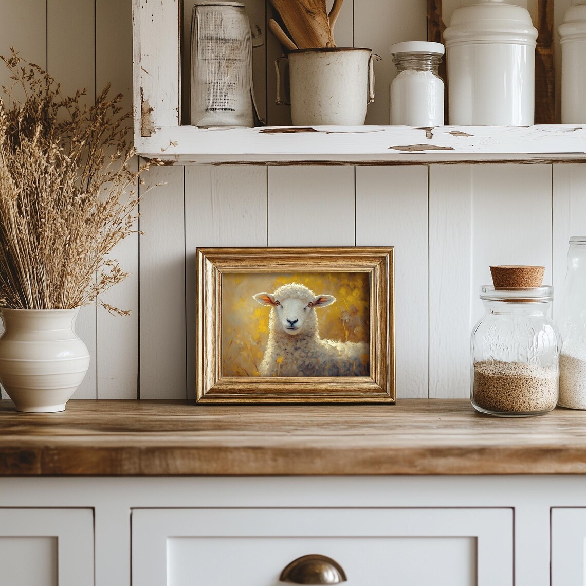 Golden Sheep Portrait Against Warm Amber Glow Background Poster - Image 5
