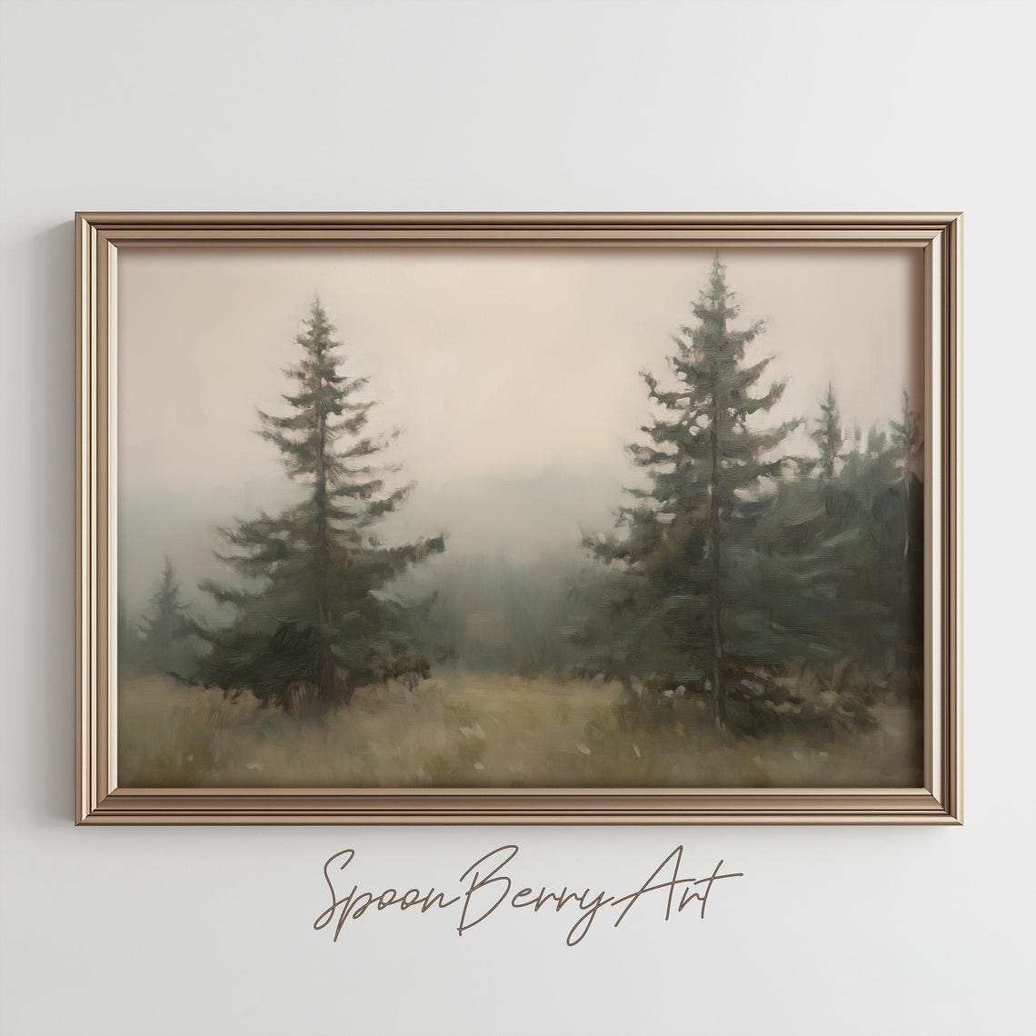 Misty Pine Forest With Tall Evergreens In Soft Morning Light Poster