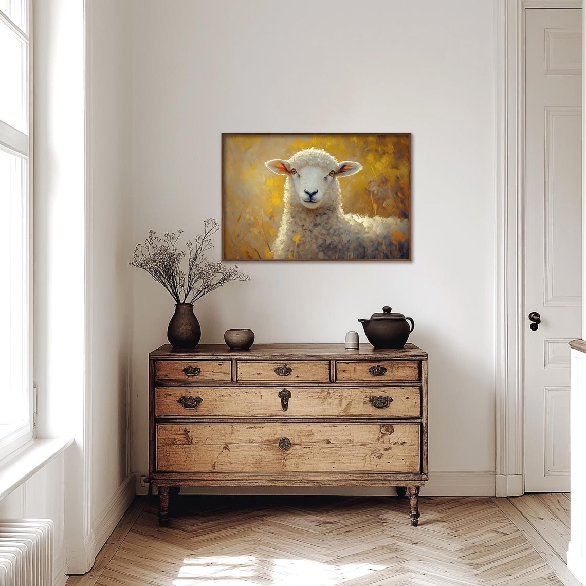 Golden Sheep Portrait Against Warm Amber Glow Background Poster - Image 4
