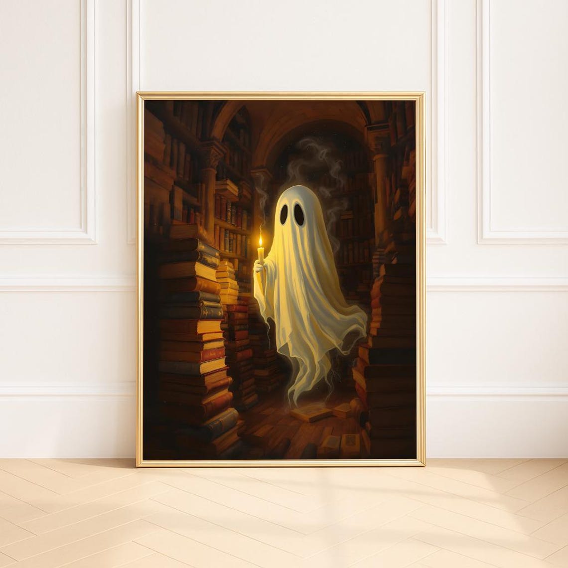 Haunted Library Ghost Candle Vintage Books Dark Academia Art Poster
