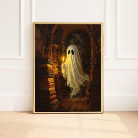 Haunted Library Ghost Candle Vintage Books Dark Academia Art Poster