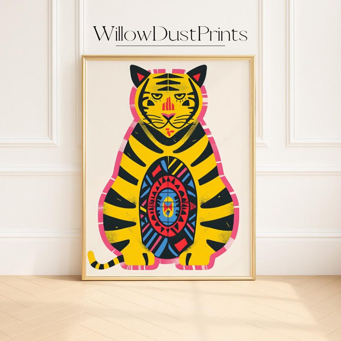 Bold Pop Art Tiger With Mandala Belly Colorful Animal Poster