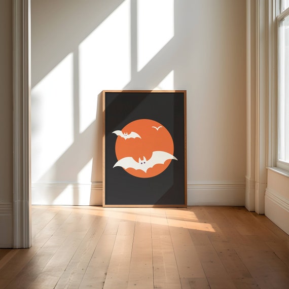 Flying Bat Halloween Art Print, Cute Bat Illustration