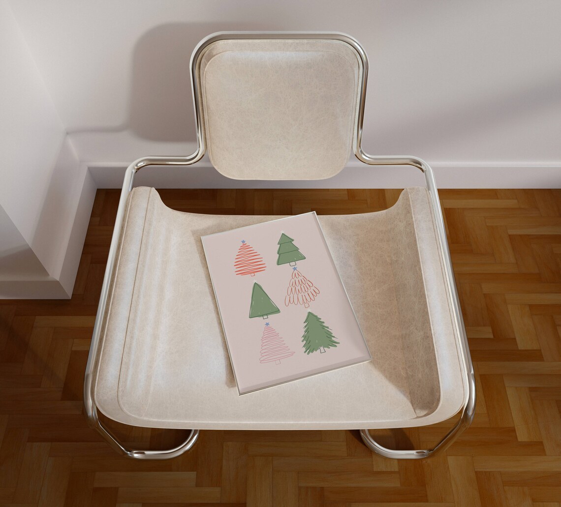 Minimalist Christmas Trees Pink Green Holiday Wall Art Print Poster - Image 3