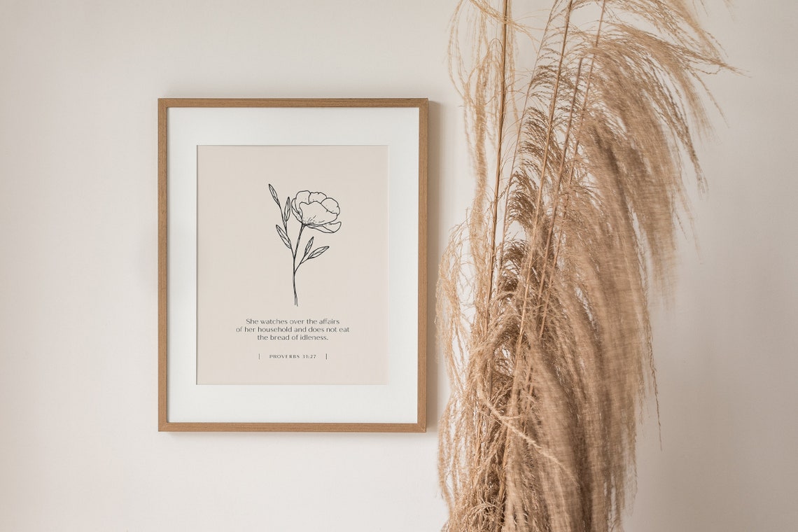Proverbs 31 27 She Watches Over Her Household Line Art Verse Poster - Image 3