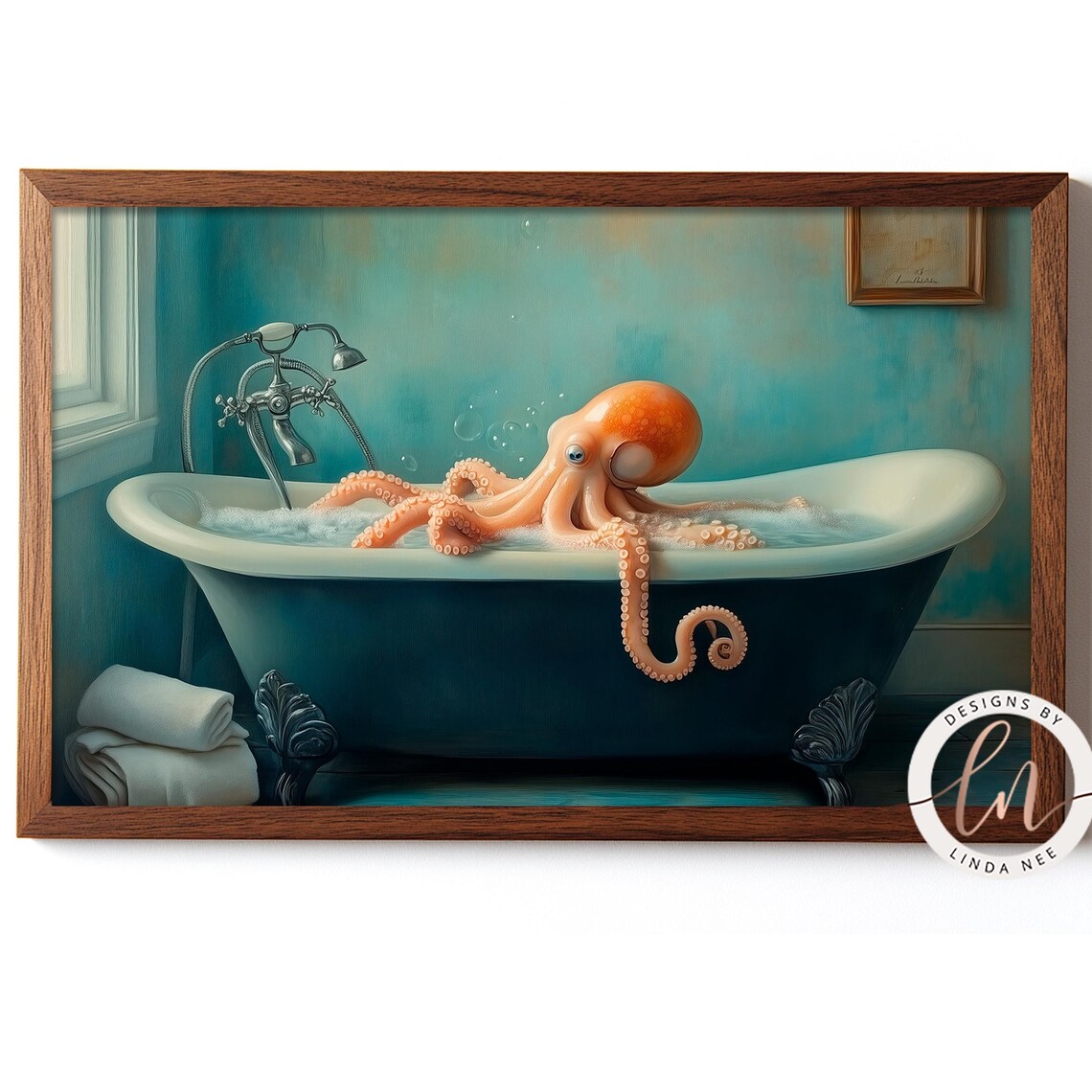 Octopus in the Bathtub, Dark Humor Bathroom Art Print - Image 4