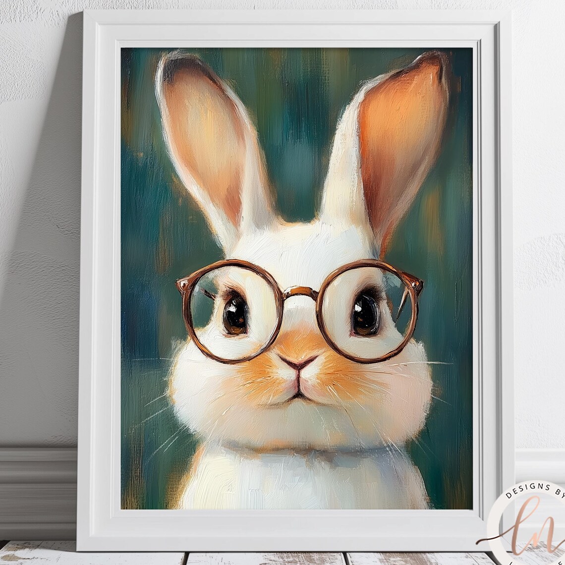 Vintage Bunny Rabbit With Glasses, Farmhouse Art Print
