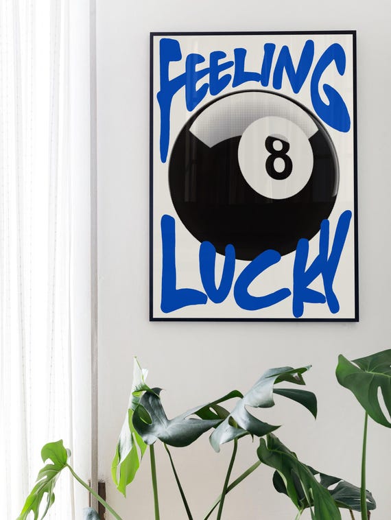 Blue Vintage 8 Pool Ball Print Retro Handdrawn Girly Wall Art Trendy Bar Cart Poster Lucky Girl Apartment