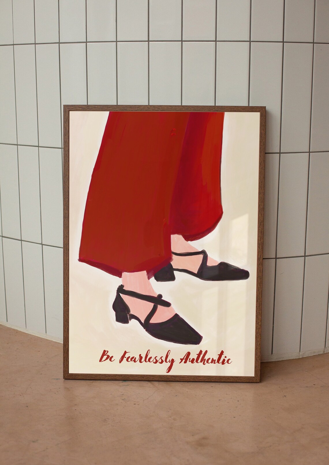 Red Wall Art Print Eclectic Typography Trendy Woman Shoes Poster Modern Room Decor Minimalist