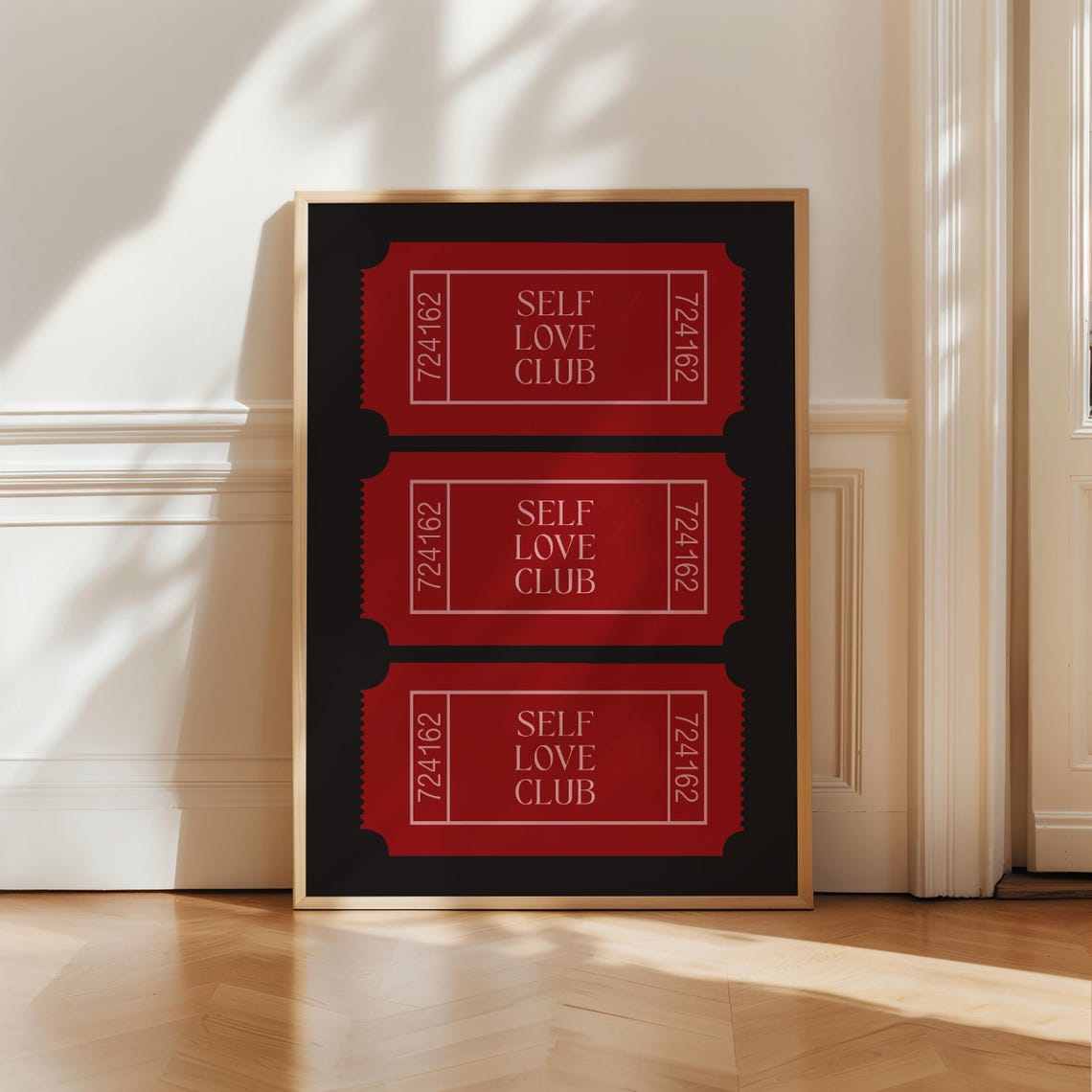Red Self Love Ticket Poster Trendy Retro Positive Preppy Wall Art Affirmation Print Vintage Bedroom