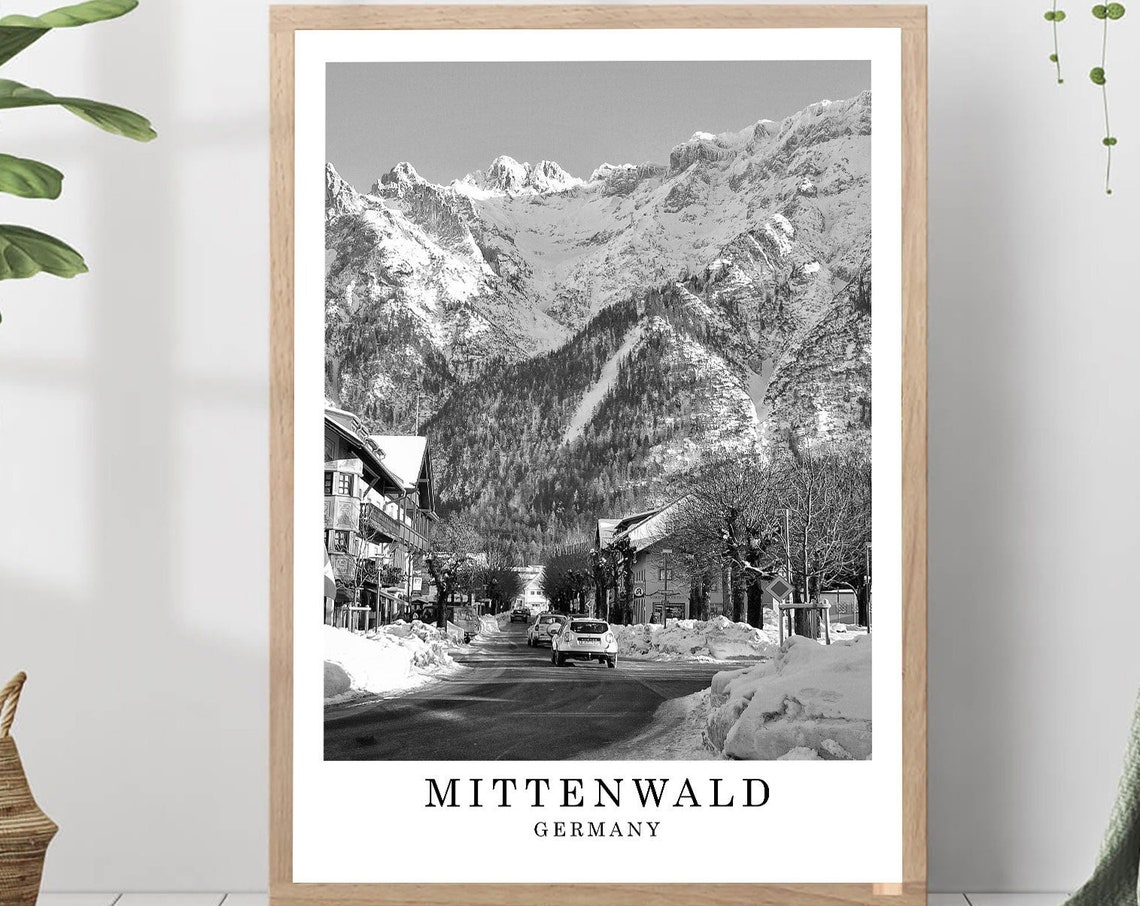 Mittenwald Snowy Alpine Street Black And White Germany Poster