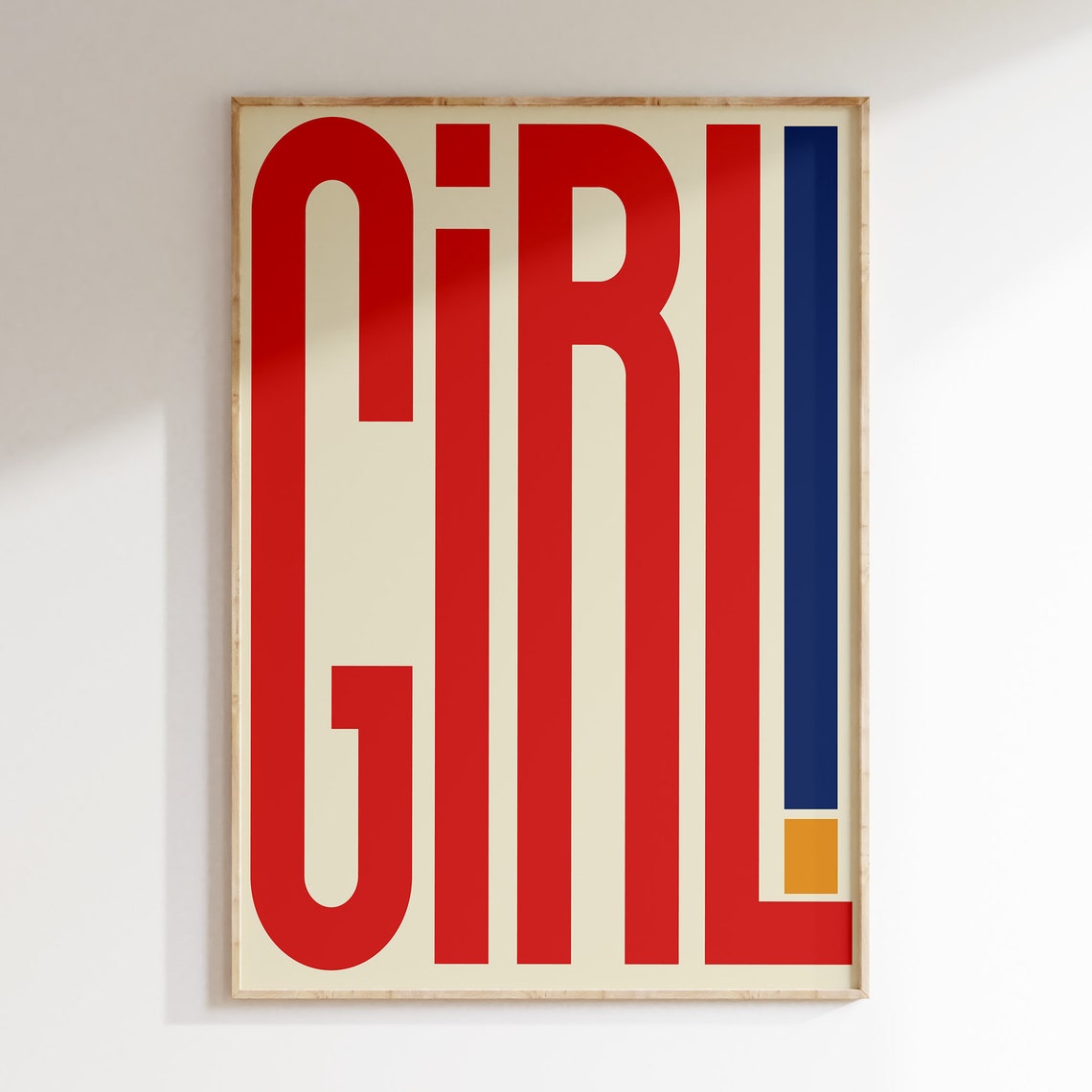 Girl Exclamation Bold Red Retro Typography Beige Statement Art Poster