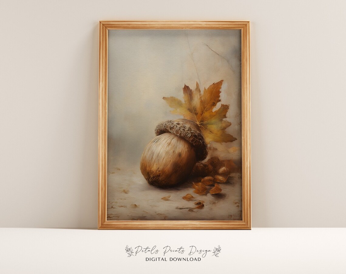 Acorn Still Life Painting, Rustic Fall Art Print