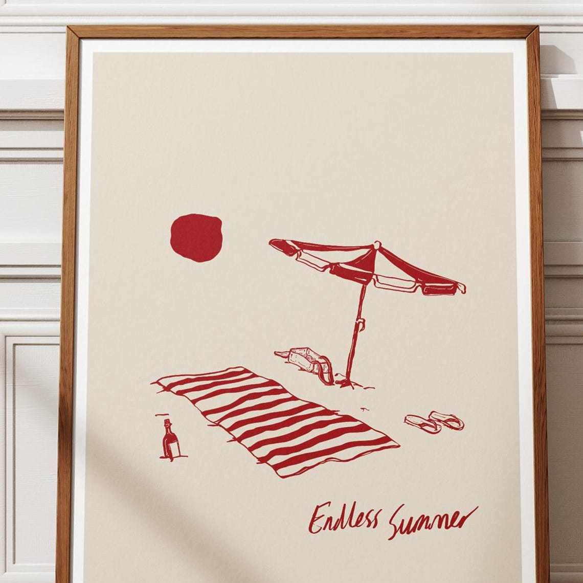 Endless Summer Red Line Art Beach Scene Coastal Summer Poster
