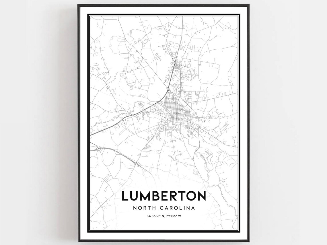 Lumberton North Carolina Minimalist Black White City Map Poster