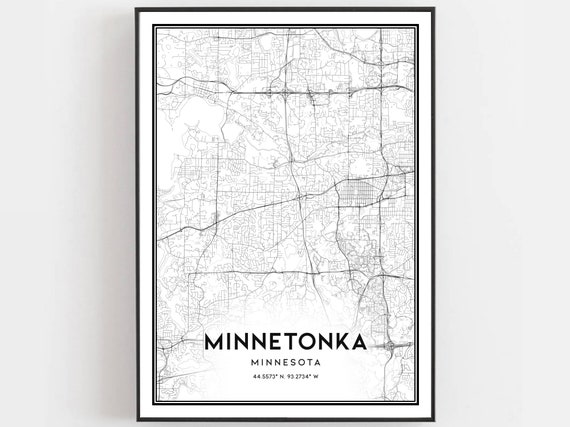 Minnetonka Map Print Poster Wall Art Mn City Minnesota Street Decor Road Gift B1358
