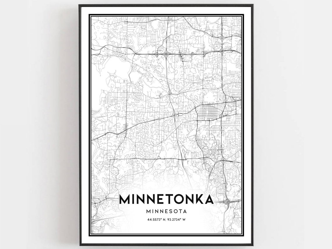 Minnetonka Minnesota City Street Map Black and White Modern Poster