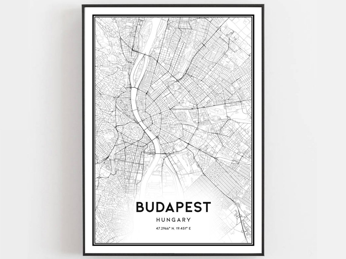 Budapest Map Print Poster Wall Art City Street Decor Road Gift B177