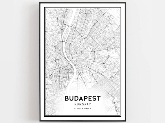 Budapest Map Print Poster Wall Art City Street Decor Road Gift B177