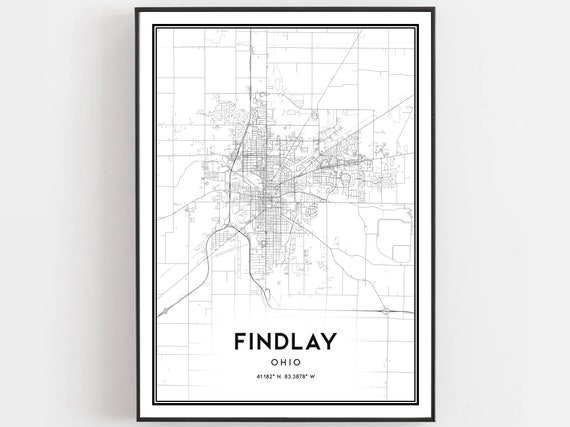 Findlay Map Print Poster Wall Art Oh City Ohio Street Decor Road Gift