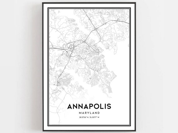 Annapolis Map Print Poster, Maryland Street Decor