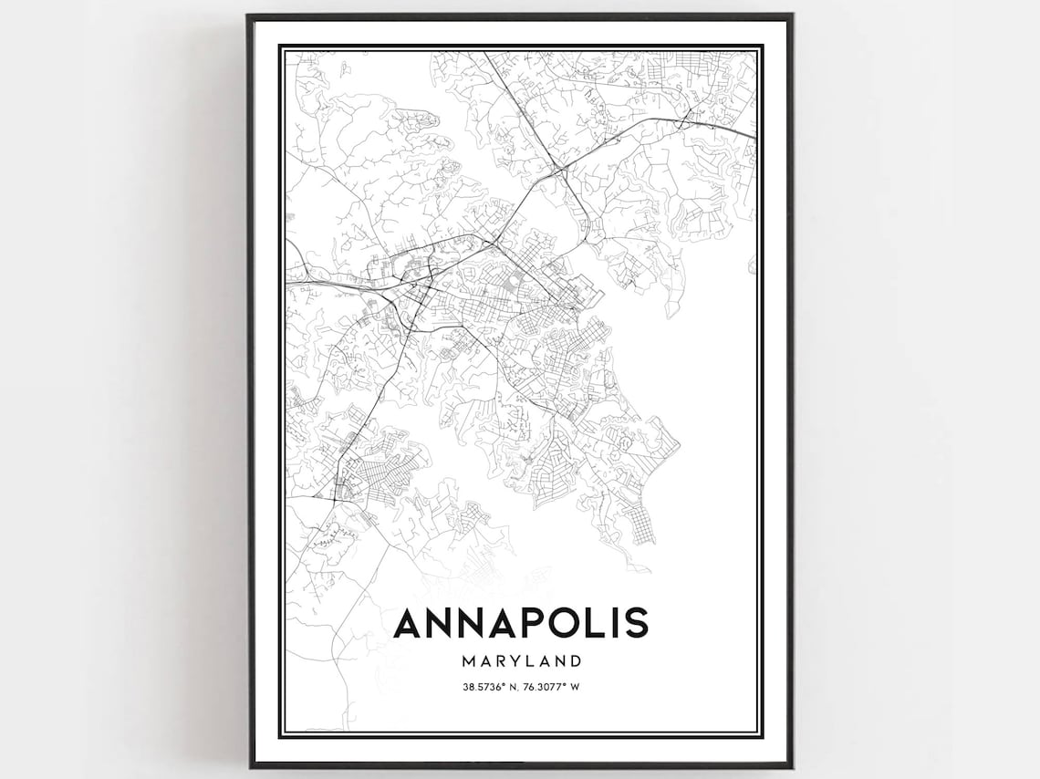 Annapolis Map Print Poster, Maryland Street Decor
