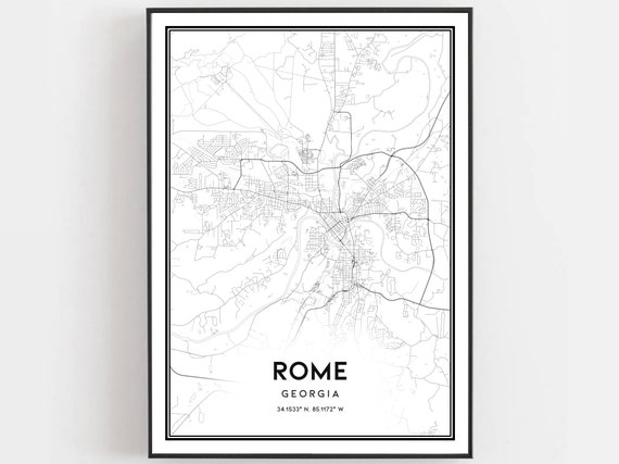 Rome Map Print Poster Wall Art Ga City Georgia Street Decor Road Gift B1225