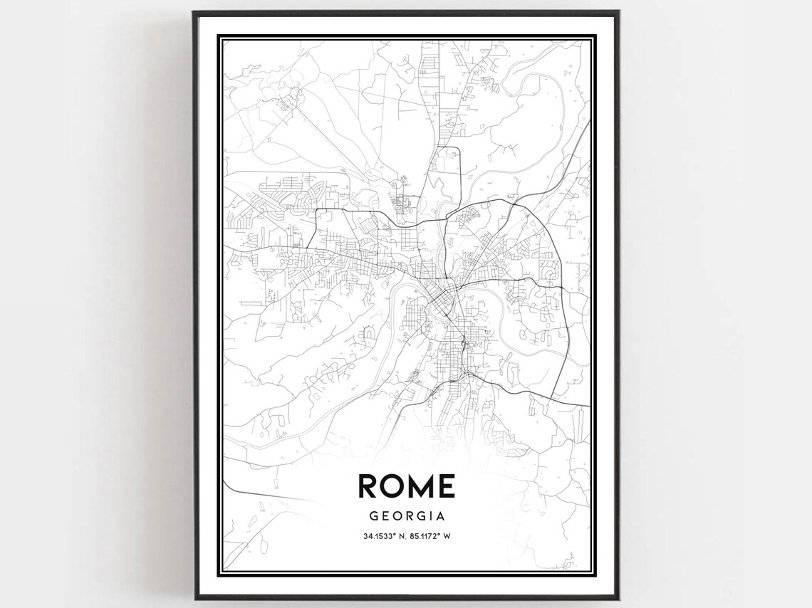 Rome Georgia Street Map Minimalist Black and White City Poster
