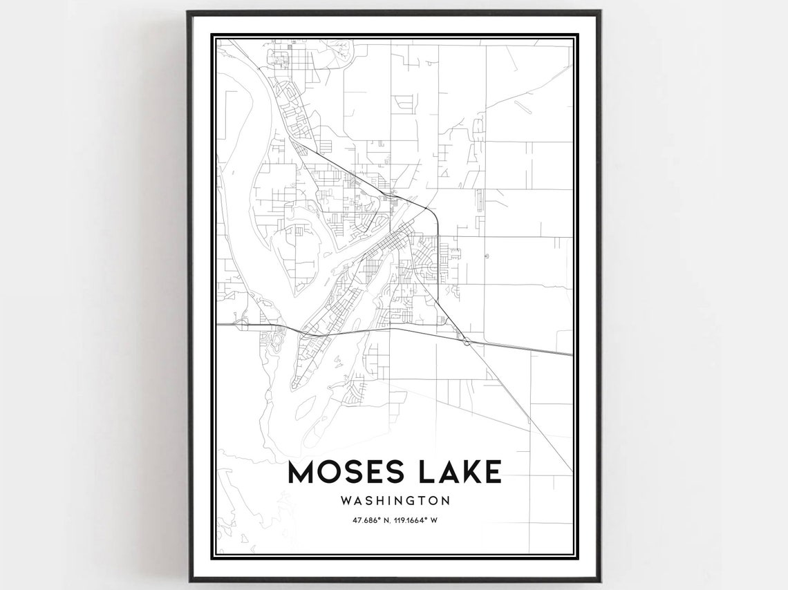 Moses Lake Washington Minimalist Street Map Poster Modern Decor Art