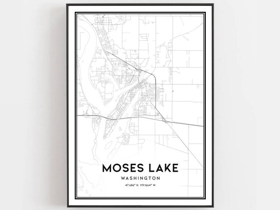 Moses Lake Map Print Poster Wall Art Wa City Washington Street Decor Road Gift B1693