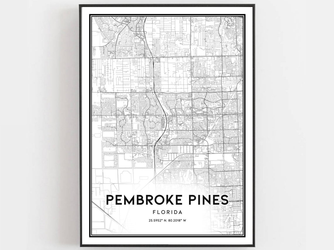 Pembroke Pines Florida Minimalist City Street Map Wall Art Decor