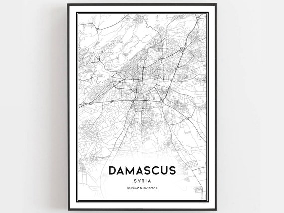 Damascus Map Print Poster Wall Art City Street Decor Road Gift B123
