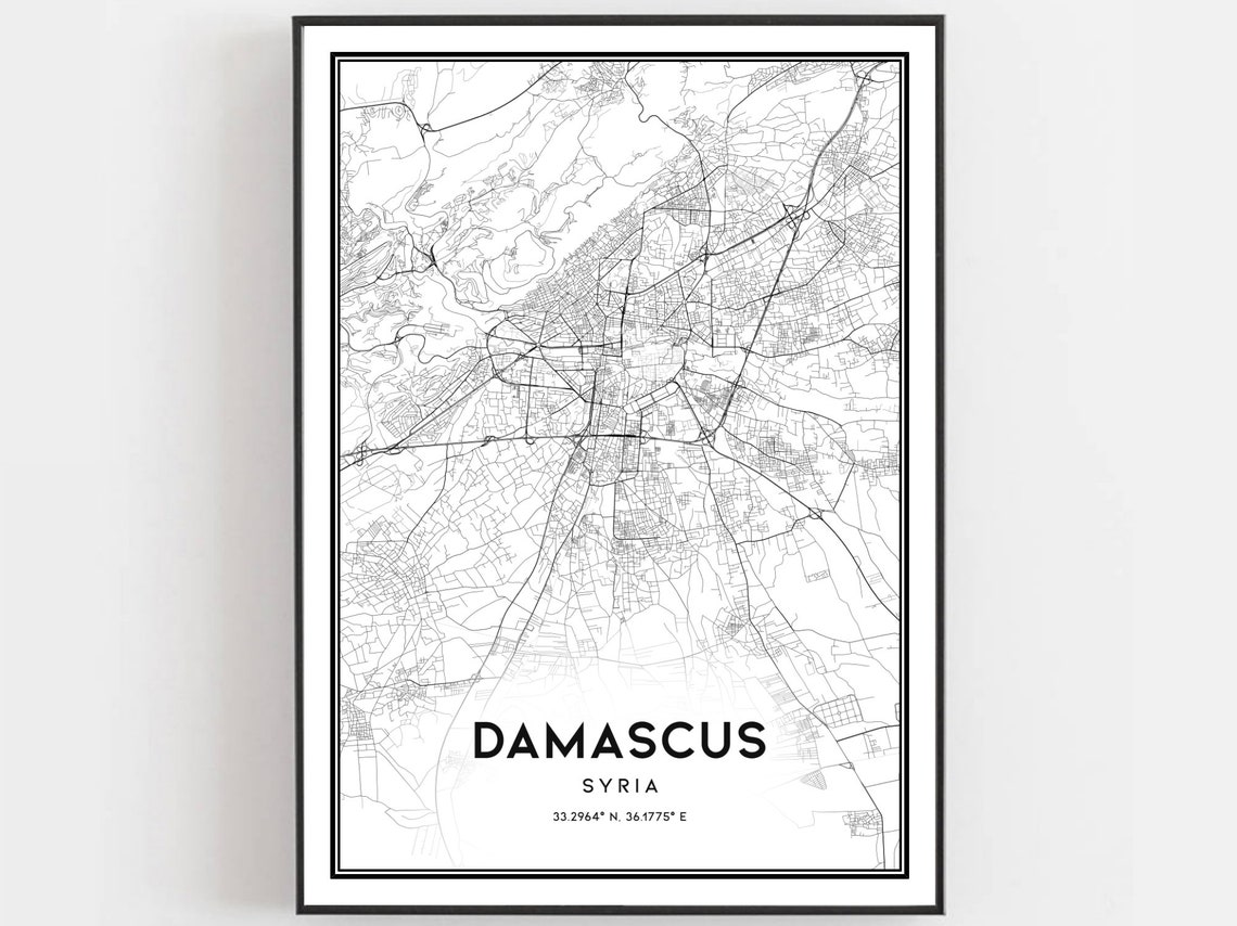 Damascus Syria Vintage Map Minimalist City Street Plan Wall Art