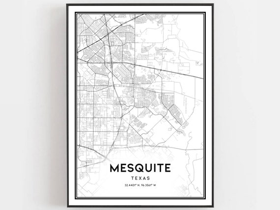 Mesquite Map Poster, Texas Street Decor