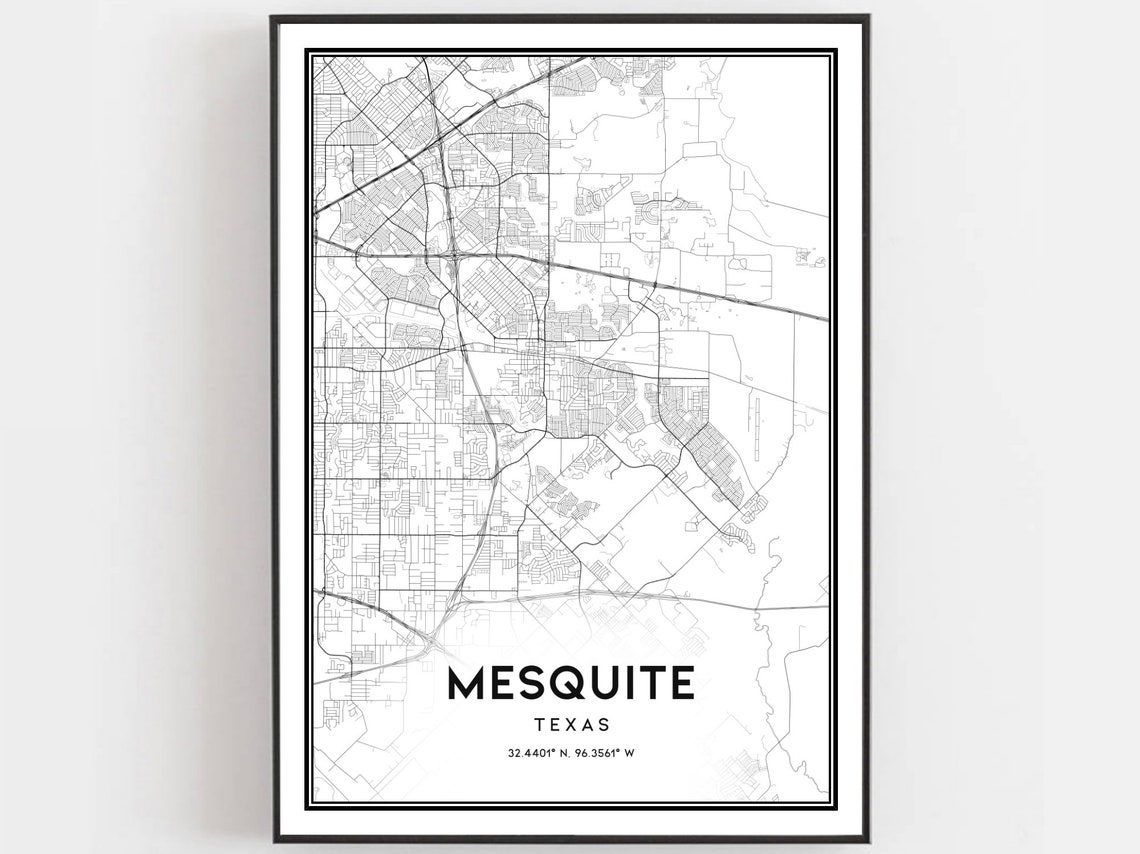 Mesquite Map Poster, Texas Street Decor