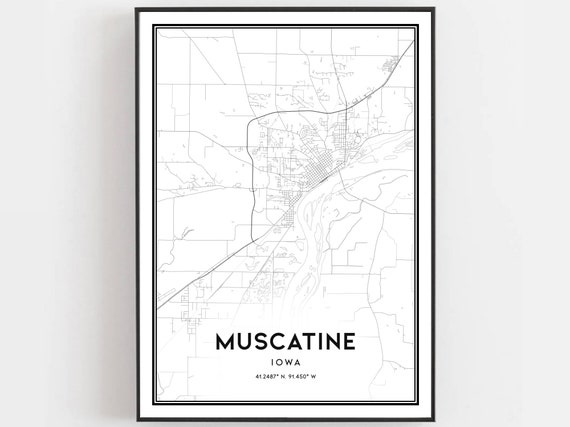 Muscatine Map Print Poster Wall Art Ia City Iowa Street Decor Road Gift B2064