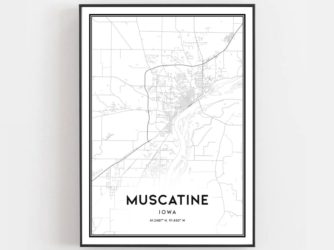 Muscatine Iowa Downtown Street Map Minimalist Black White Poster