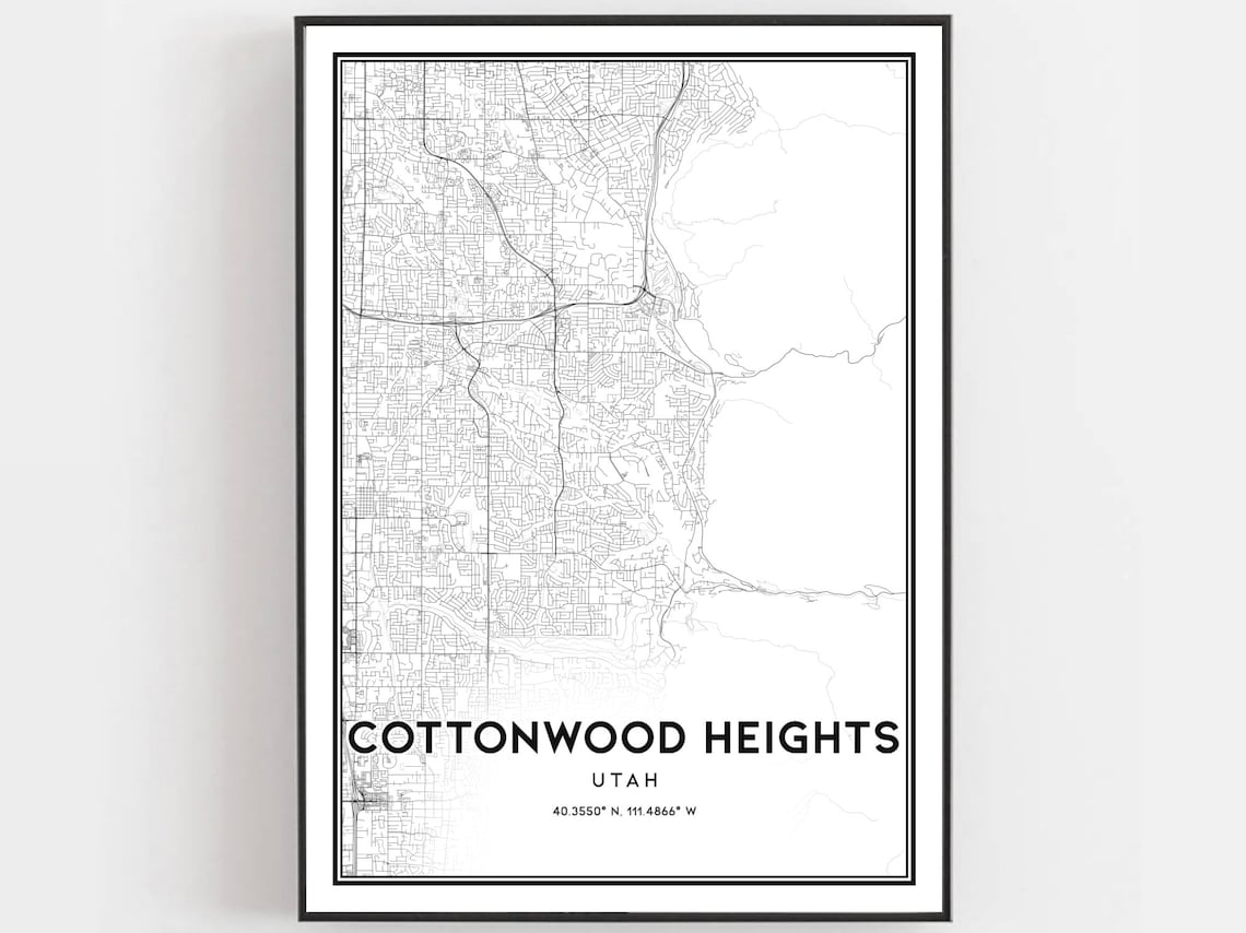 Cottonwood Heights Map Print, Utah Street Decor
