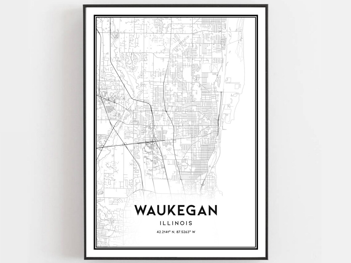 Waukegan Illinois Minimalist City Street Map Line Art Poster
