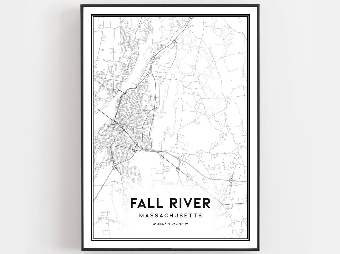Fall River Map Print Poster Wall Art Ma City Massachusetts Street Decor Road Gift B941