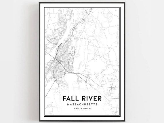 Fall River Map Print Poster Wall Art Ma City Massachusetts Street Decor Road Gift B941