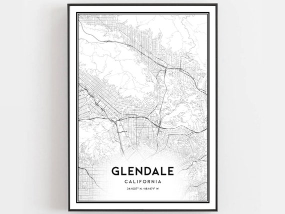Glendale Map Print Poster Wall Art Ca City Street Decor Road Gift B613