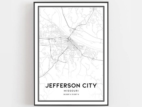 Jefferson City Map Print Poster Wall Art Mo Missouri Street Decor Road Gift B1263