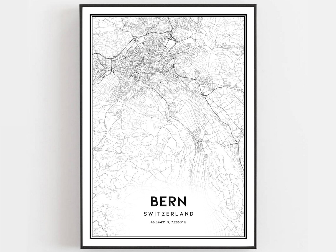 Bern Switzerland City Street Map Black and White Travel Poster
