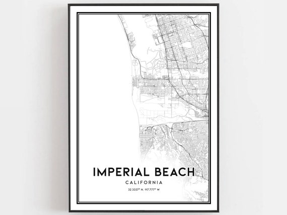 Imperial Beach Map Print Poster Wall Art Ca City Street Decor Road Gift B2010